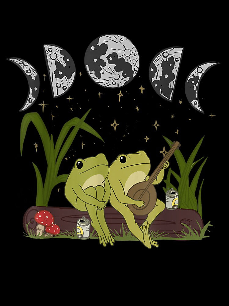 Cute Cottagecore Aesthetic Frog Banjo Mushroom Moon Vintage by dickvusqr T-Shirts, Hoodie, Sweatshirt (Image 3)