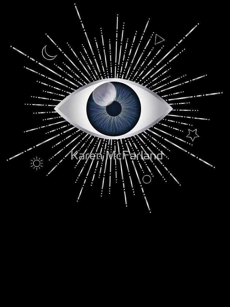 Blue Evil Eye Silver Eyelashes Sun Moon Star Triangle Circle Nazar Mati Protection Talisman by Karen McFarland... (Image 3)