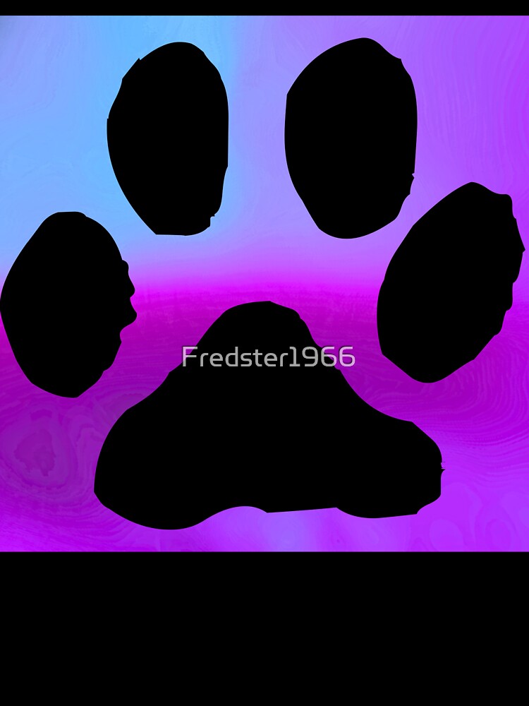 Dog Paw Print Silhouette Design on Cool Blue, Magenta & Purple Gradient Background by Fredster1966