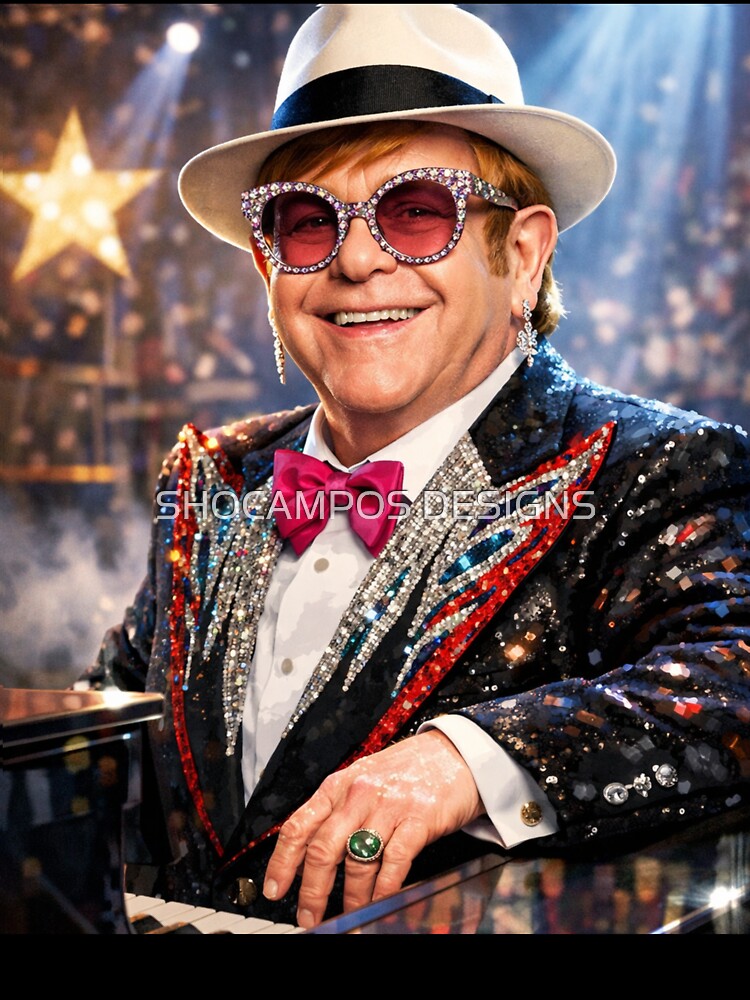 Elton John Iconic Stage Legend Piano Rock Illustration by SHOCAMPOS DESIGNS T-Shirts, Hoodie, Sweatshirt (Image 3)