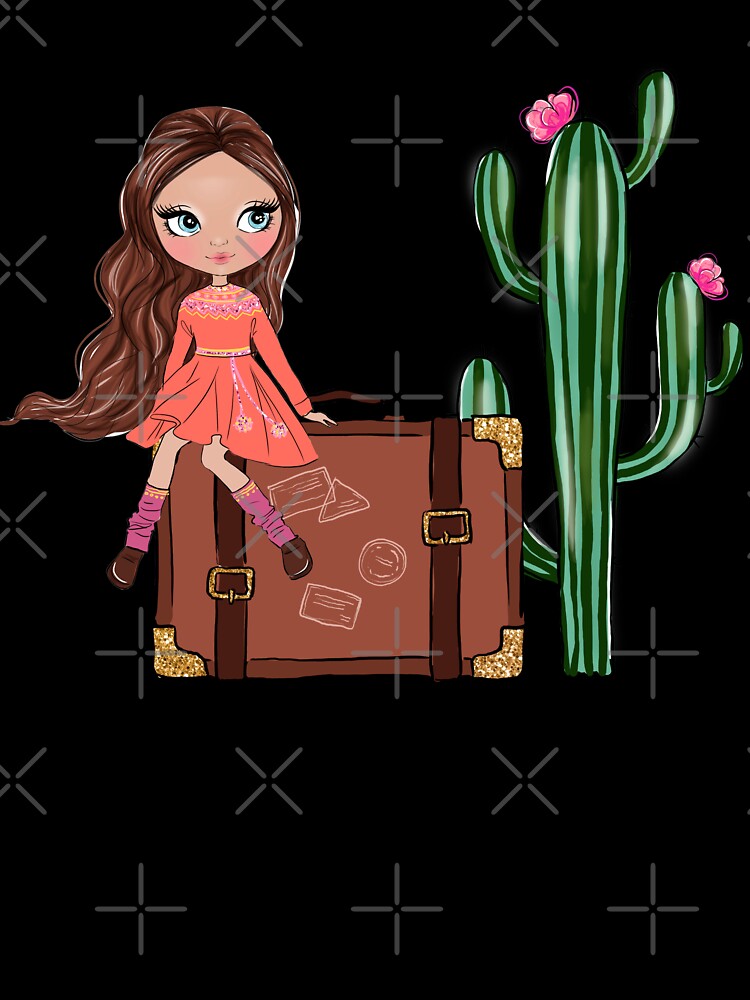 Boho style cute girl with cactus girly illustration by Lalanacliparts
