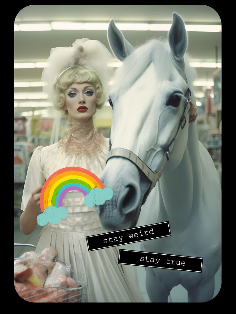 Stay Weird - Stay True - Woman with a Horse in a Supermarket Indie Art Print by Alcyonian T-Shirts, Hoodie,... (Image 3)
