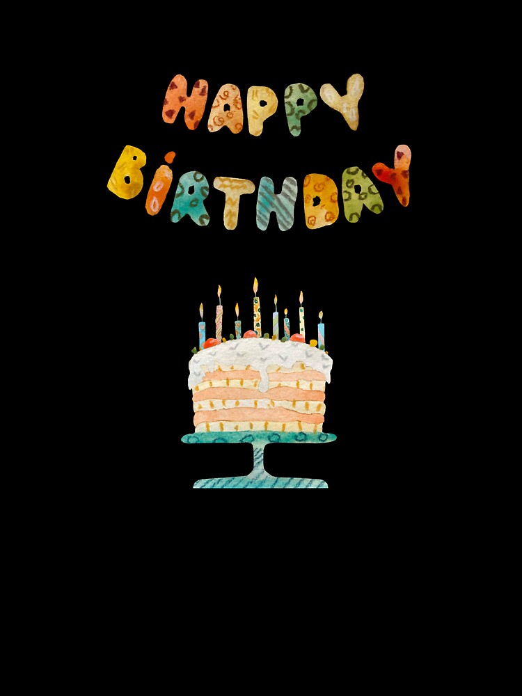 Cake candle happy birthday title watercolor sketch red by Yana Mustafina | Boho Soulful Designs T-Shirts,... (Image 3)