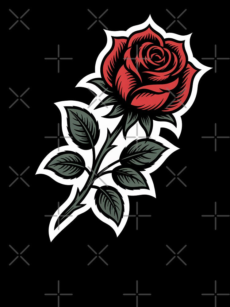 Angled Single Red Rose Sticker Style Tattoo Art Floral by Say It With Ink
