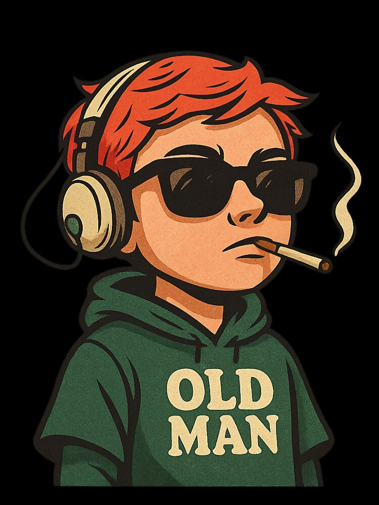 Retro Hoodie Graphic – Red-Haired Cool Guy in Headphones Smoking – Vintage Style by Bigbox2025 T-Shirts, Sweatshirt (Image 3)