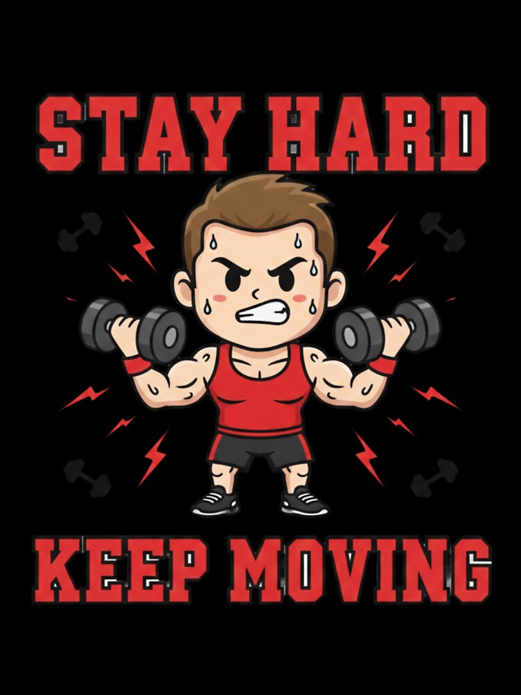 Stay Hard Keep Moving Motivational Gym Cartoon Design | Fitness Workout Digital Illustration for POD by... (Image 3)