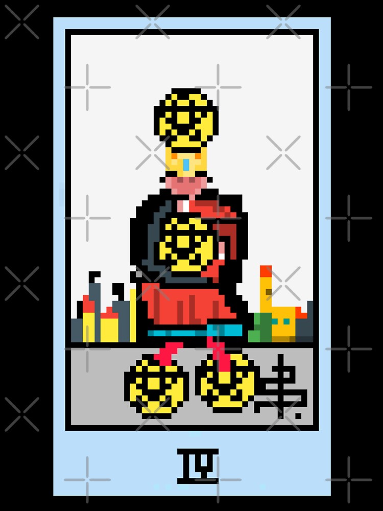 Wait, is this pixel art tarot? Green - Minor Arcana 'Four of Pentacles' (Design for T-shirt, stickers and other... (Image 3)