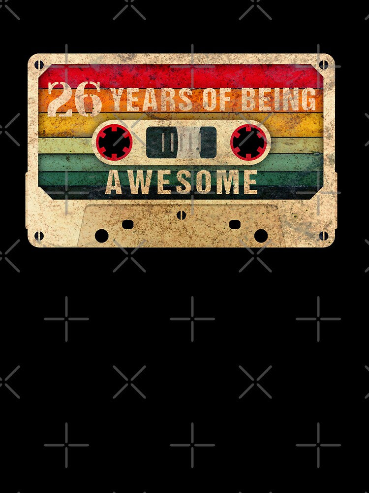 26 Years Of Being Awesome, 80s Retro Video Cassette Mixtape, 26th Birthday Gift by GoldenGerrari T-Shirts,... (Image 3)