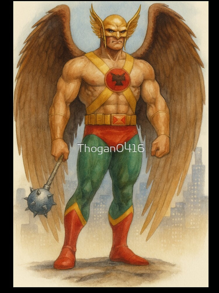 Hawkman Vintage Superhero Watercolor Art by Thogan0416
