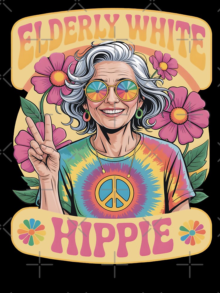Elderly White Hippie Woman Groovy Retro Flower Power by SkymarArt T-Shirts, Hoodie, Sweatshirt | BlankRebels.com (Image 3)