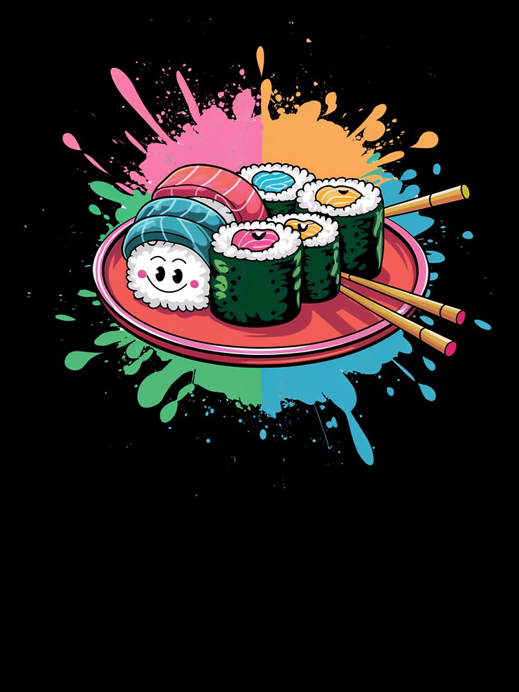 Cute sushi face Paint splash by MadCatPrints T-Shirts, Hoodie, Sweatshirt | BlankRebels.com (Image 3)