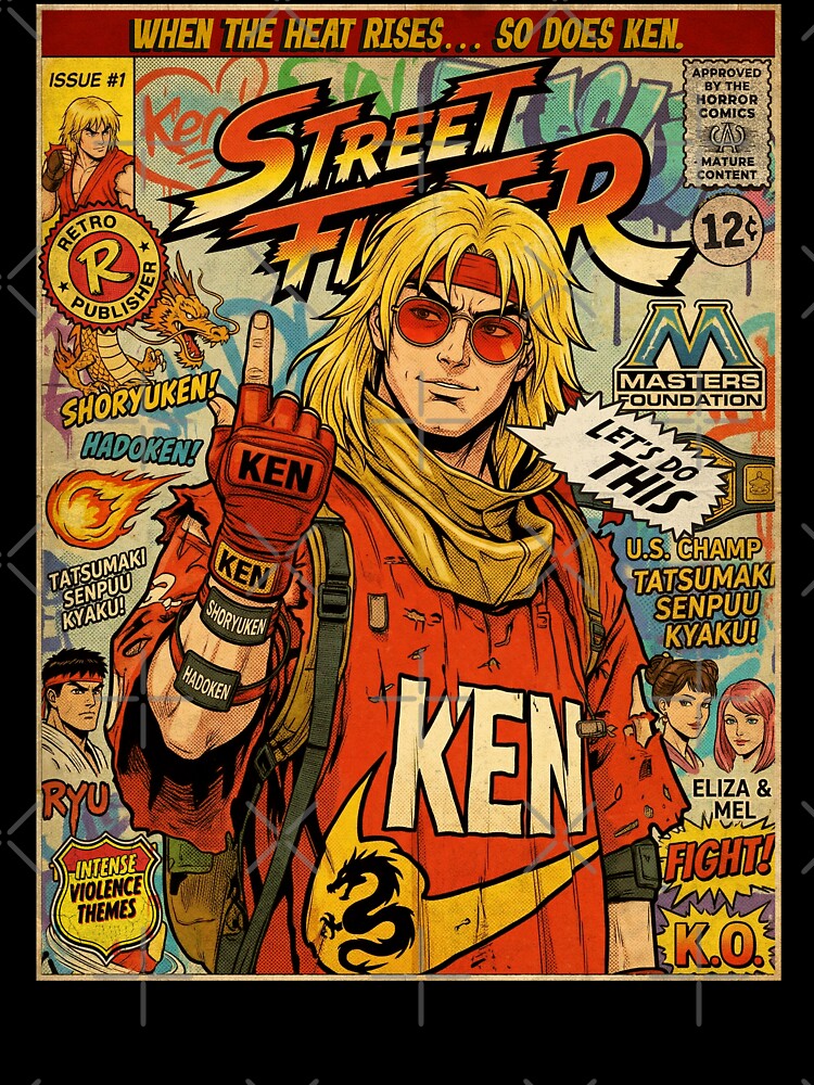 Street Fighter Ken Masters Retro Vintage Comic Cover Art by Back2Collage