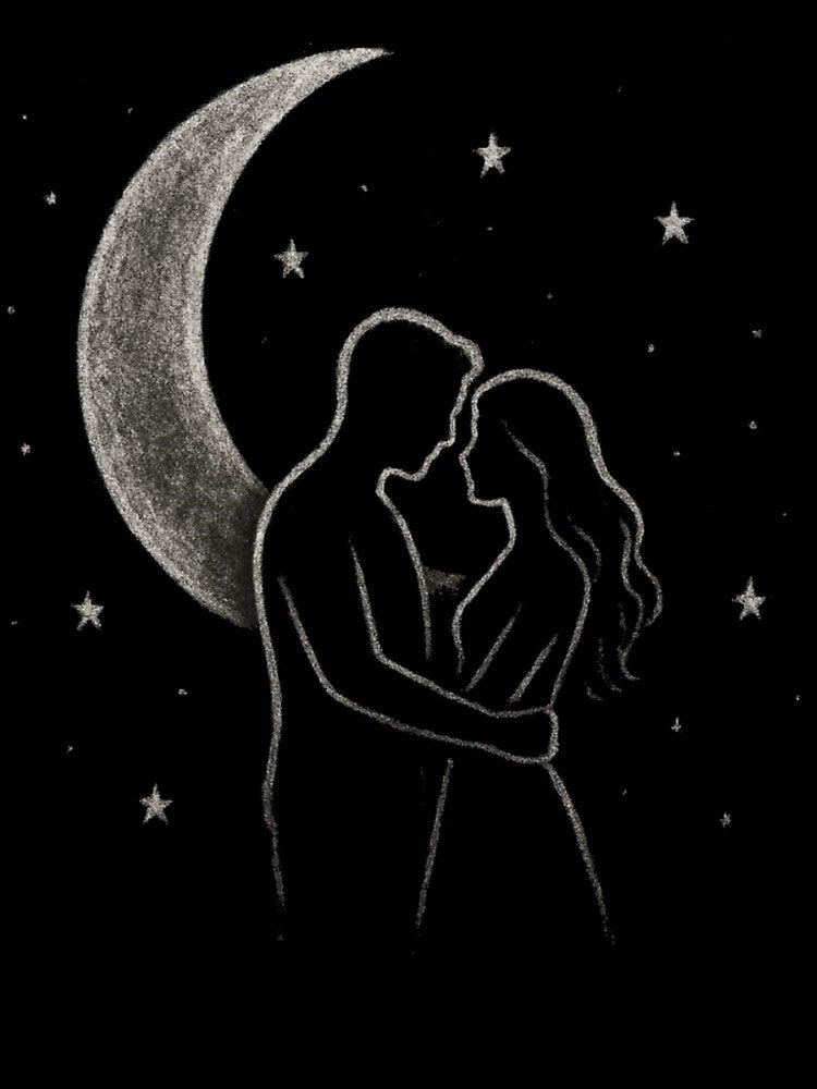 Romantic Couple Chalk Sketch – Moon & Stars Love Illustration by KDesignCrafts T-Shirts, Hoodie, Sweatshirt (Image 3)