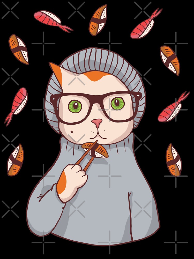 Hipster Cat Eating Sushi by OnepixArt T-Shirts, Hoodie, Sweatshirt | BlankRebels.com (Image 3)
