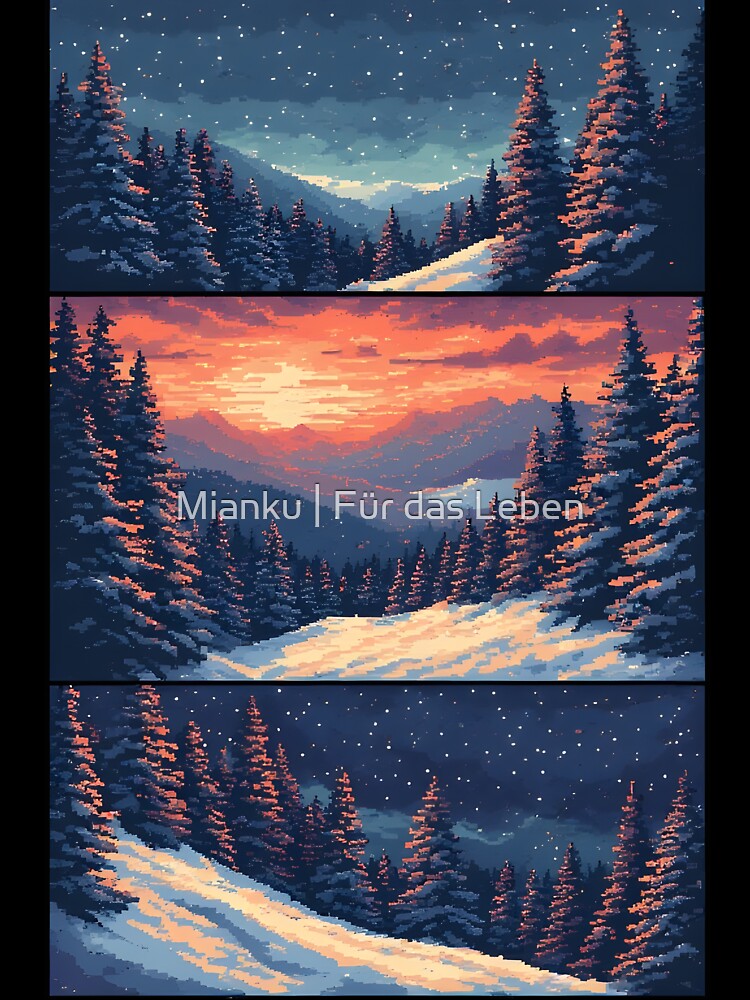 Pixel art: Winter landscape through the ages by Mianku | Für das Leben T-Shirts, Hoodie, Sweatshirt (Image 3)