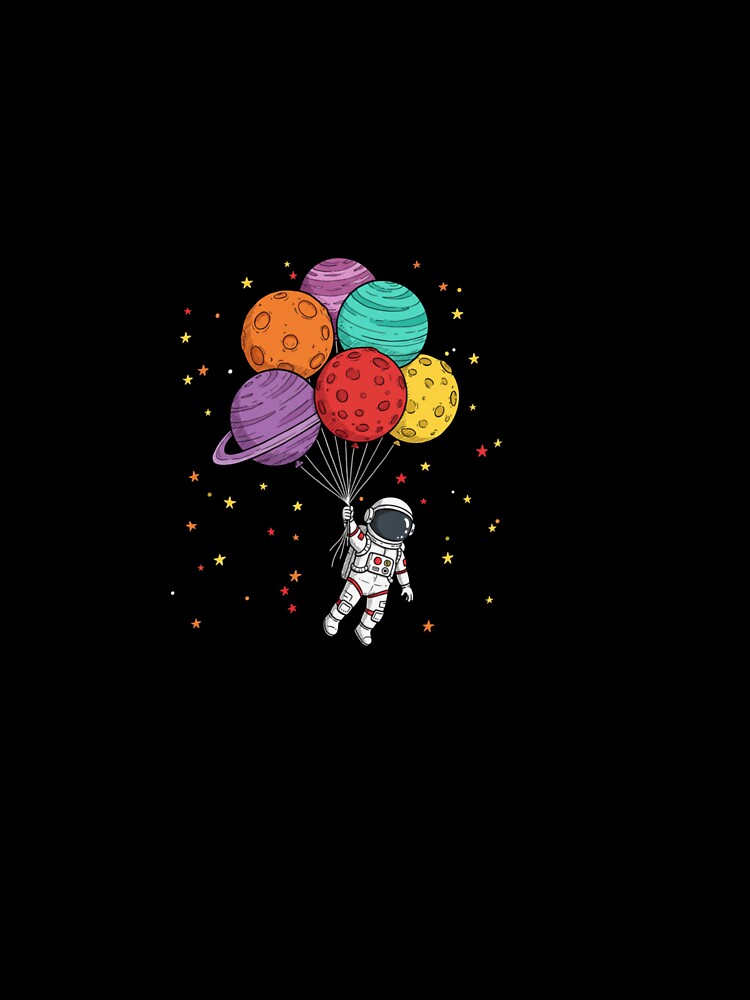 Cute Astronaut with Planet Balloons – Hand-Drawn Doodle Space Illustration by PixelVibe782 T-Shirts, Hoodie,... (Image 3)