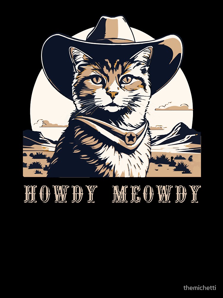 Howdy Meowdy Cat Meme | Texan Cowboy Cat Meowdy | Retro colored Western Cowboy Gifts for Dad | Meowdy Cat Face... (Image 3)