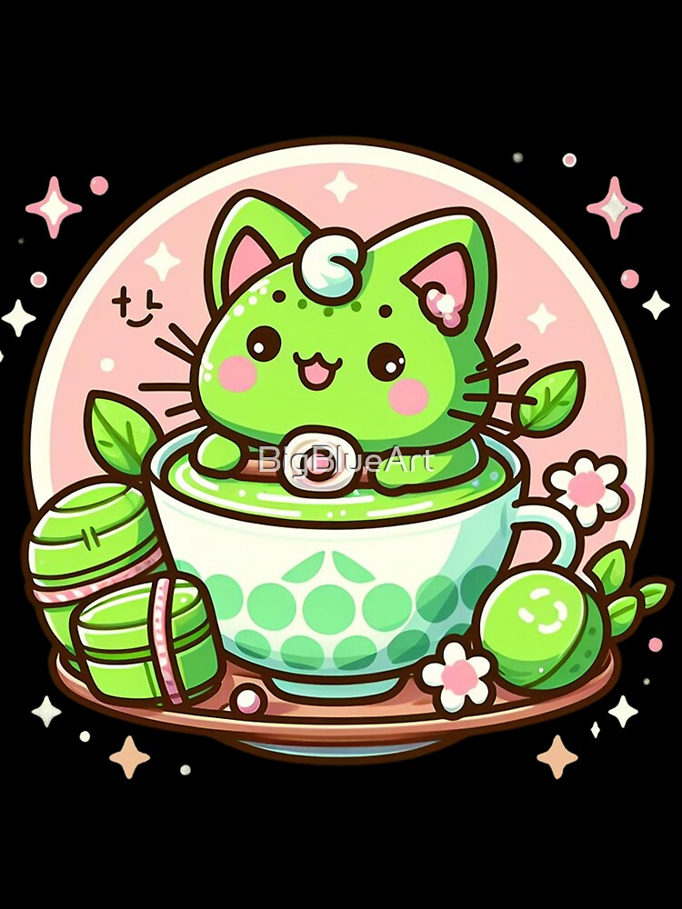 Kawaii Matcha Cat In Teacup Art by BigBlueArt T-Shirts, Hoodie, Sweatshirt | BlankRebels.com (Image 3)