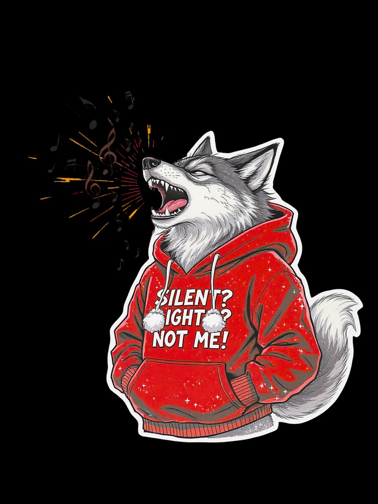 Cool Christmas Wolf – “Silent Night? Not Me!” | Funny Howling Wolf Holiday Design by ColorSplash123 T-Shirts,... (Image 3)