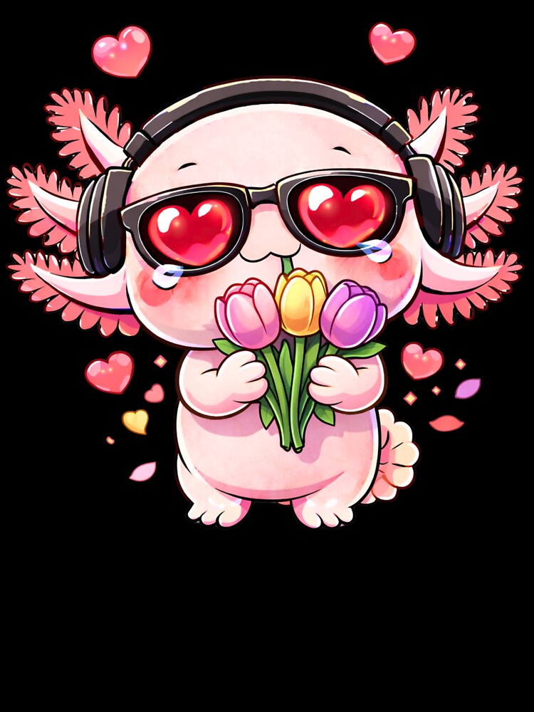 Tulip Love Axolotl – Cute Kawaii Axolotl with Tulips Chibi Anime Art by ColorSplash123 T-Shirts, Hoodie, Sweatshirt (Image 3)