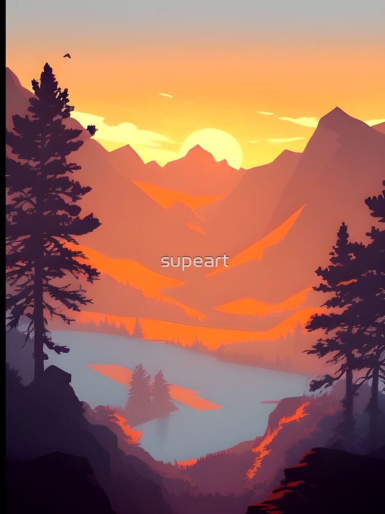 Shop Our High-quality Selection of Minimalist Landscape Mountain View Sunrise Prints by supeart