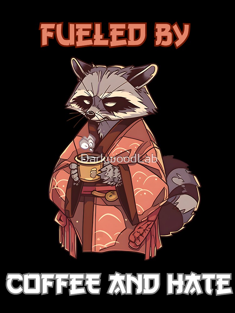 Fueled by Coffee and Hate Anime Raccoon by DarkwoodLab T-Shirts, Hoodie, Sweatshirt | BlankRebels.com (Image 3)