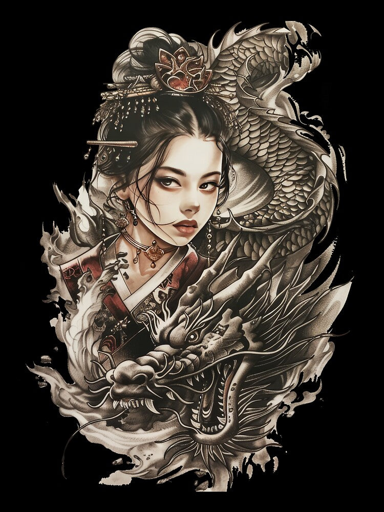 Japanese Woman And Dragon. by Lucy Goosy Art T-Shirts, Hoodie, Sweatshirt | BlankRebels.com (Image 3)