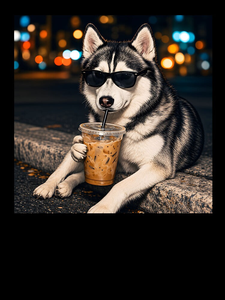 Funny Husky Drinking Iced Coffee by Necesario88