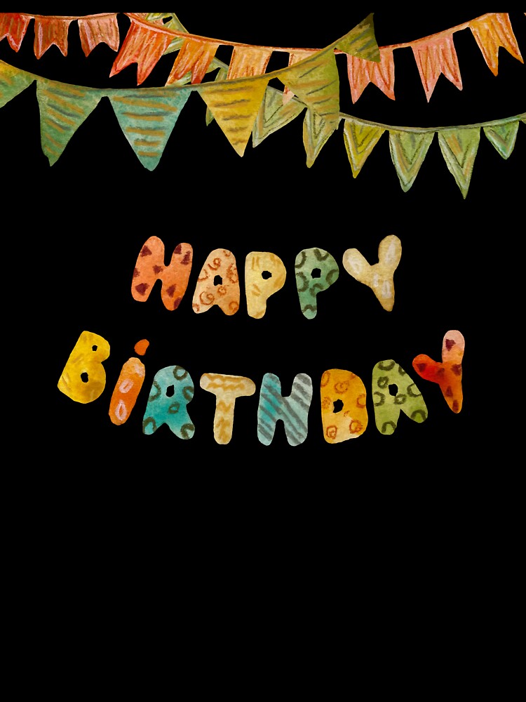 Happy birthday letters colorful flags a watercolor red by Yana Mustafina | Boho Soulful Designs T-Shirts,... (Image 3)