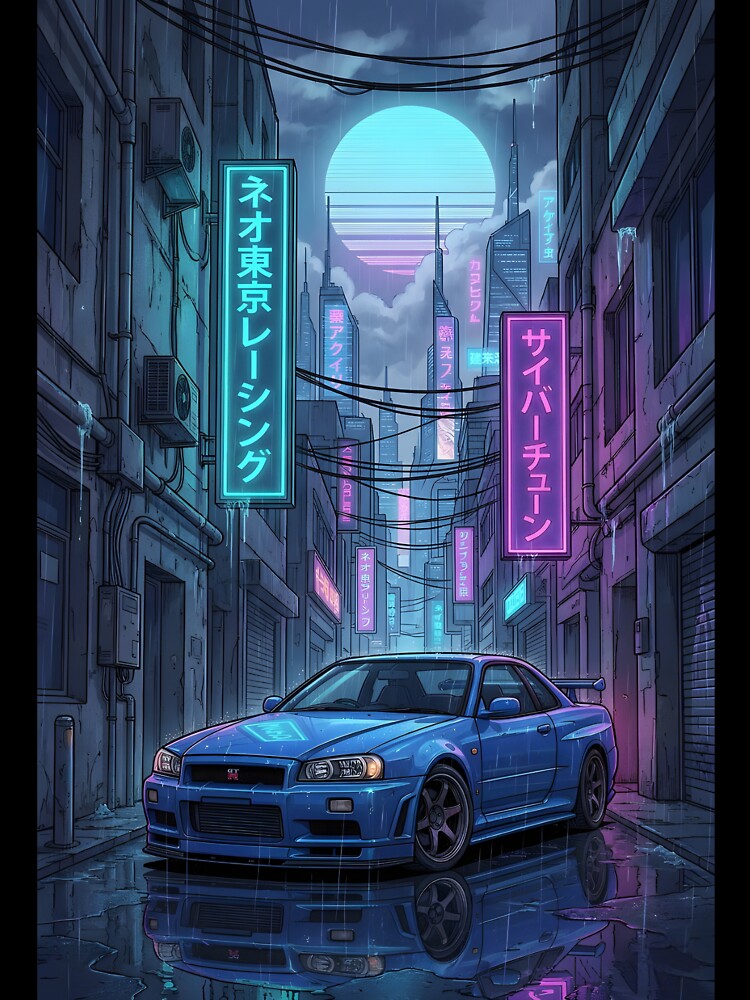 Copy of Neo-Tokyo Rainy Night JDM Cruiser - Retro Synthwave Art by peach1821 T-Shirts, Hoodie, Sweatshirt (Image 3)