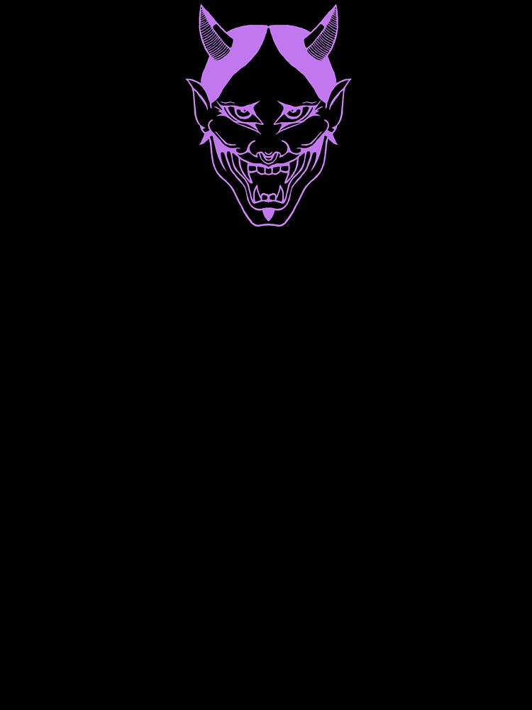 Purple Hannya Mask Oversized Streetwear T-Shirt | Japanese Oni Minimal Design by OnnyWear Hoodie, Sweatshirt (Image 3)