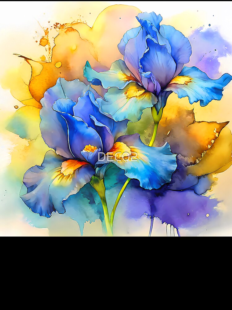 Blue And Yellow Iris Flowers Watercolor-Style Art by DEC02 T-Shirts, Hoodie, Sweatshirt | BlankRebels.com (Image 3)