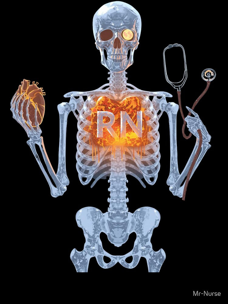 RN Nurse Skeleton with Stethoscope and Heart Halloween Design by Mr-Nurse T-Shirts, Hoodie, Sweatshirt (Image 3)
