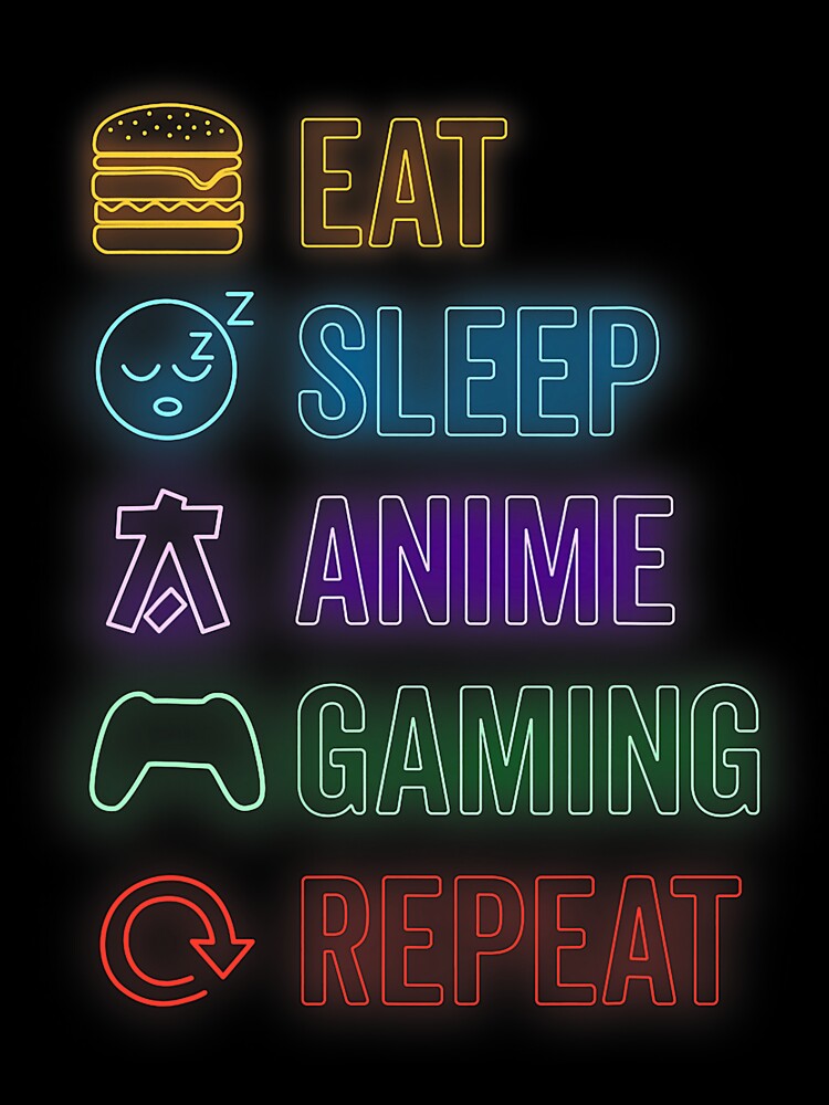Eat Sleep Anime Gaming Repeat Neon Icons by judycuevas1 T-Shirts, Hoodie, Sweatshirt | BlankRebels.com (Image 3)