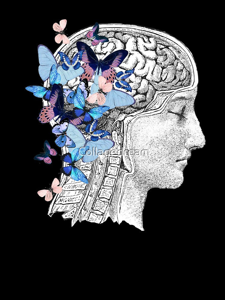 Brain blue butterflies floral mental health, brain psychology, mental health matters by Collagedream T-Shirts,... (Image 3)