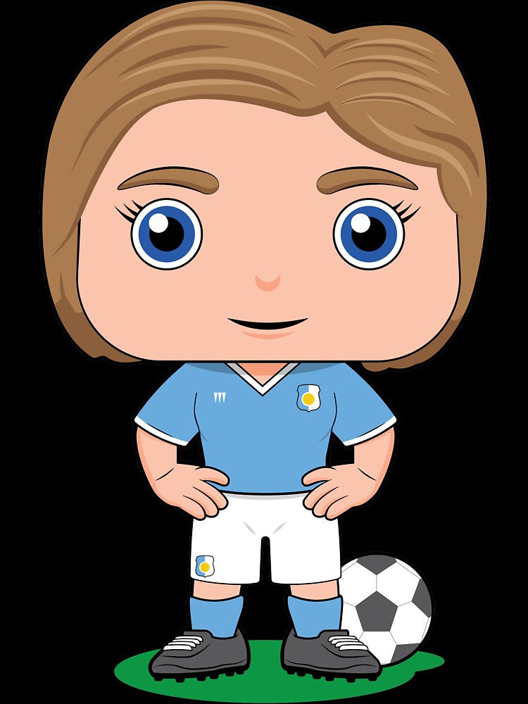 Cute girl soccer player illustration in sky blue kit by essjaydesigns