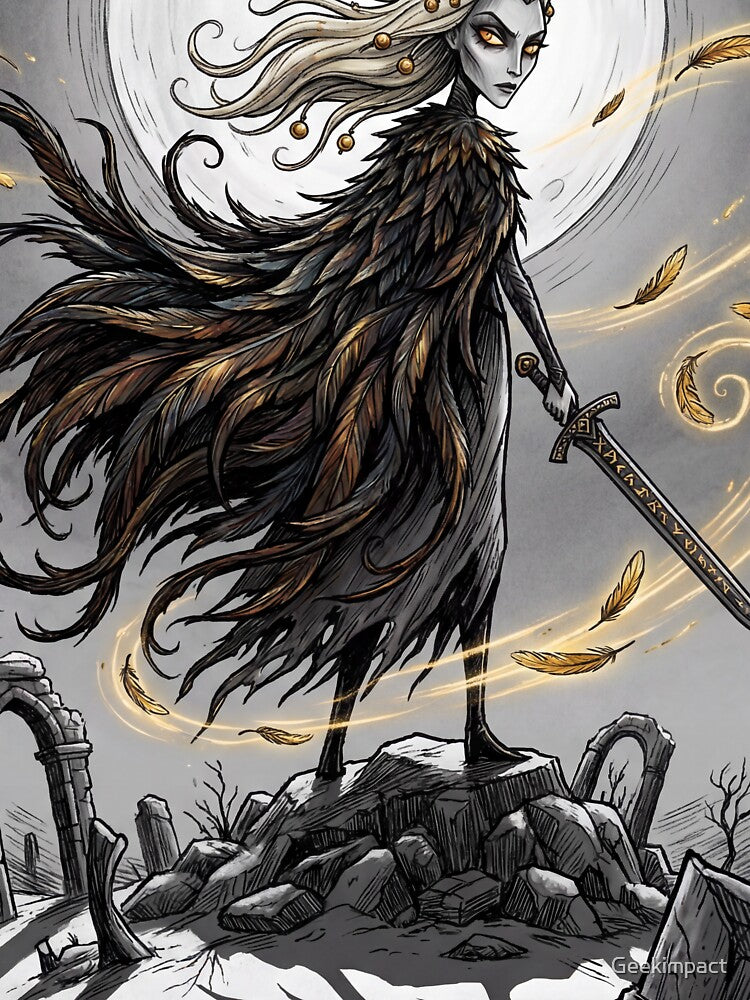 Freya Moonlit Warrior Goddess Ancient Norse God Gothic style illustration by Vintage Designs + T-Shirts,... (Image 3)