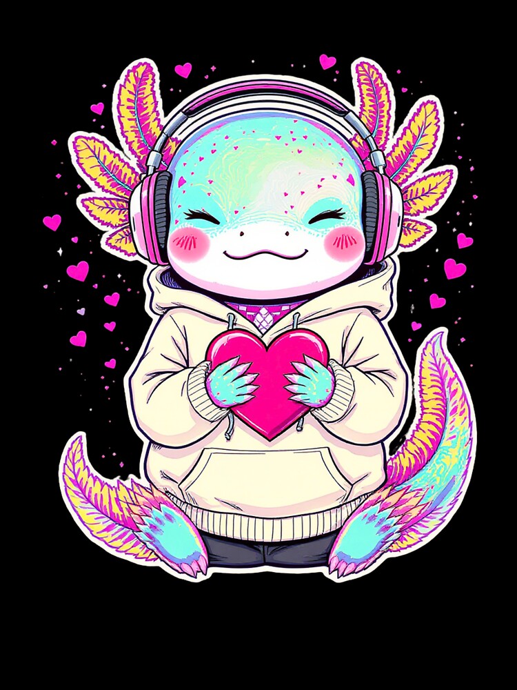 Headphone Valentine Axolotl – Romantic Music Love Illustration by ColorSplash123 T-Shirts, Hoodie, Sweatshirt (Image 3)