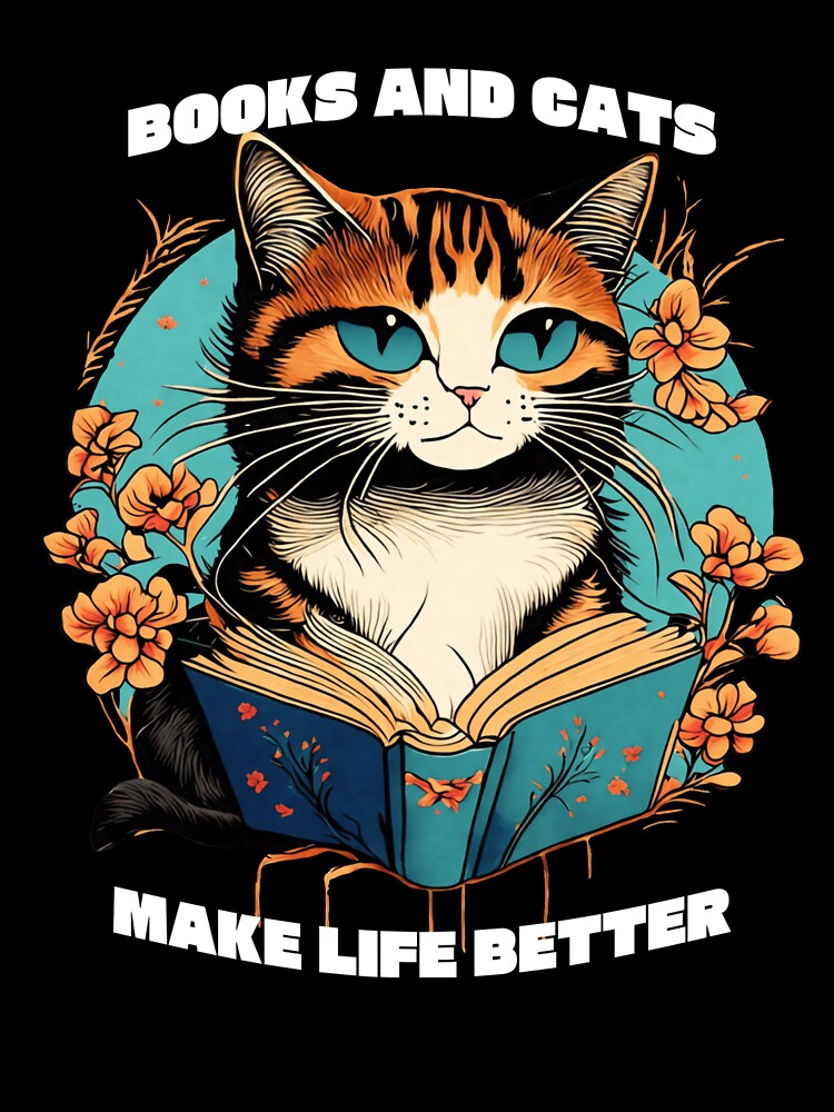 Books and Cats Make Life Better - Vintage Aesthetic Reading Cat by Pukisdaizi T-Shirts, Hoodie, Sweatshirt (Image 3)