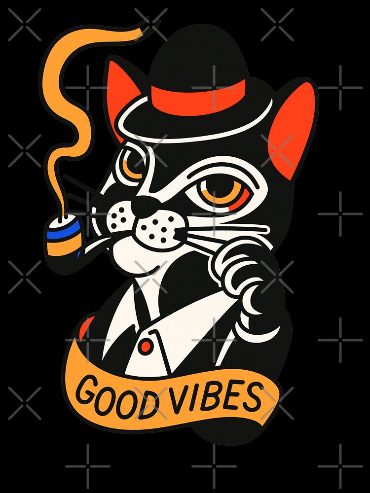 Good Vibes Hoodie Cat Graphic For Cat Lovers by Skuzzle