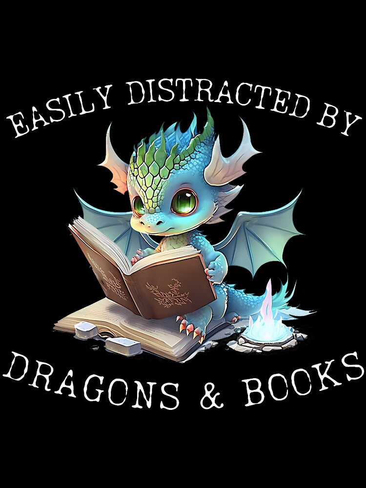 Easily Distracted By Dragons And Books Introvert Funny by muterialvarai T-Shirts, Hoodie, Sweatshirt (Image 3)