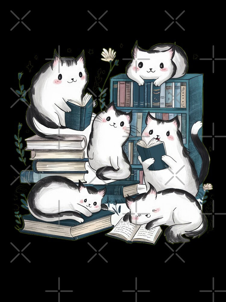 Cute Funny White Cat Pattern Cheerful Cats Library Cabinet Books Cat Art Funny Cat Cat Lover Cute Cat Cat Pattern T-Shirts, Hoodie, Sweatshirt