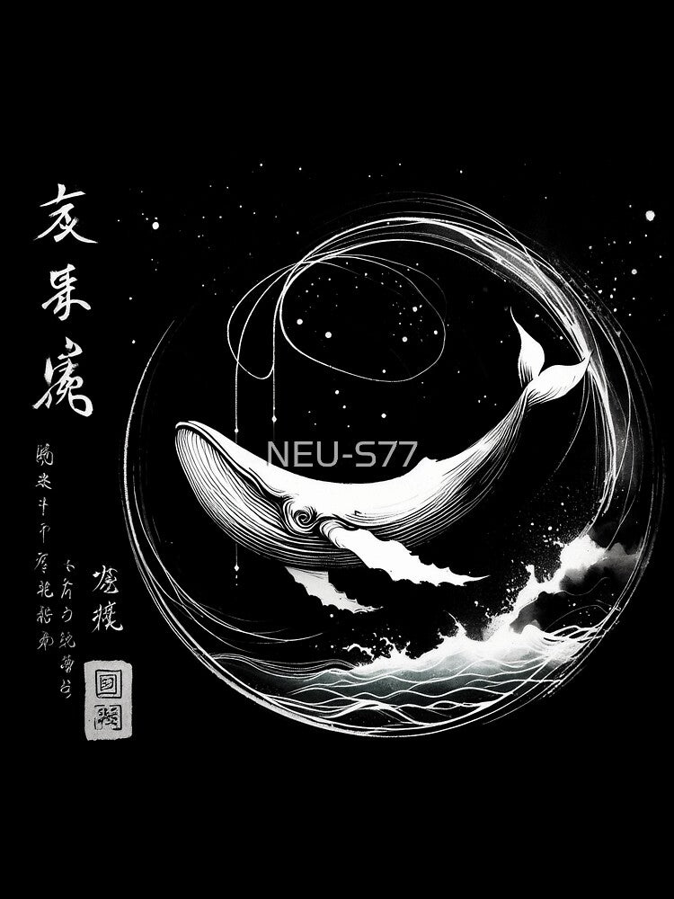 Japanese Calligraphy Humpback in Space Tranquil Sumi-e by NEUMANN ArtWear Boutique T-Shirts, Hoodie, Sweatshirt (Image 3)