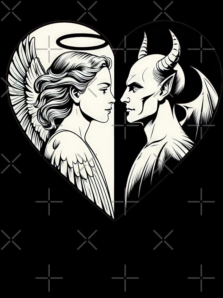 Valentines Day angel and demon couple with heart,Valentine heart,valentine art,valentine design by... (Image 3)