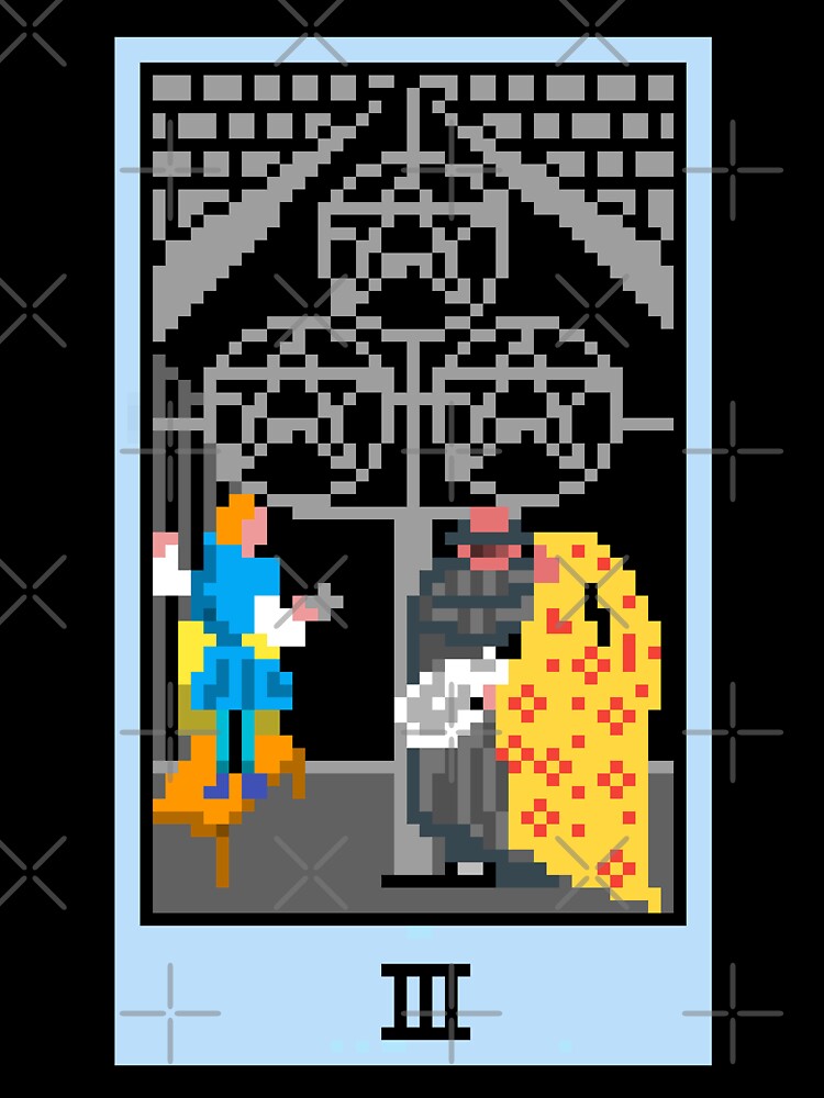 Wait, is this pixel art tarot? Yellow - Minor Arcana 'Three of Pentacles' (Design for T-shirt, stickers and... (Image 3)