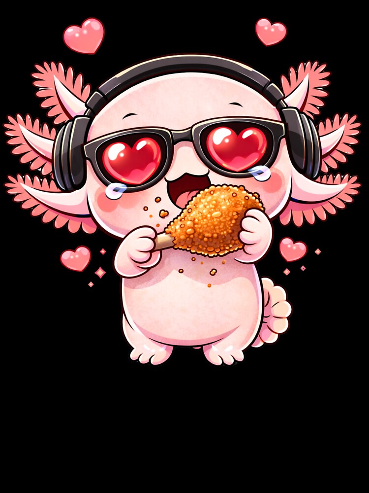 Fried Chicken Addict Axolotl – Cute Kawaii Axolotl Eating Fried Chicken Chibi Anime Design by ColorSplash123... (Image 3)