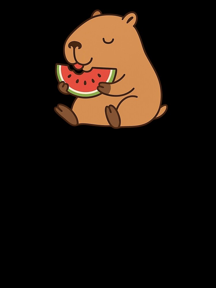 Happy Capybara Eating Watermelon Minimalist Cartoon T-Shirts, Hoodie, Sweatshirt