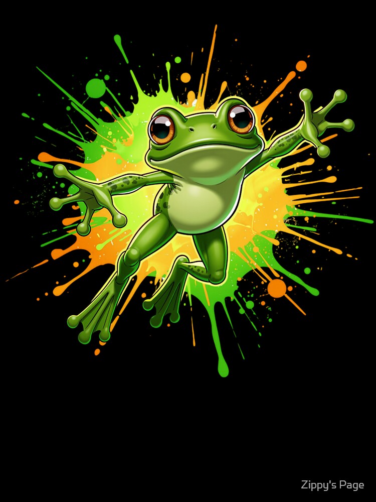 Unisex Cute Green Frog Design – Funny, Playful, Cartoon Style Digital Art for Shirts & Hoodies by Zippy's Page... (Image 3)