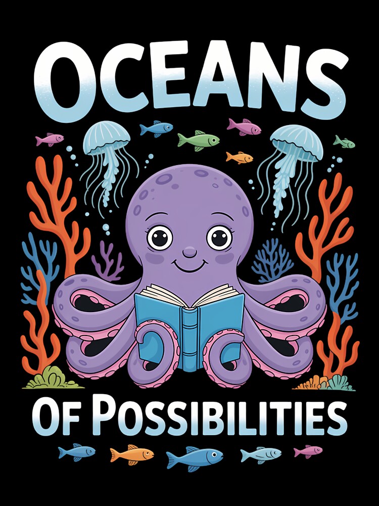 Octopus Sea Animal Summer Reading, Oceans Of Possibilities by comptorasunfia T-Shirts, Hoodie, Sweatshirt (Image 3)