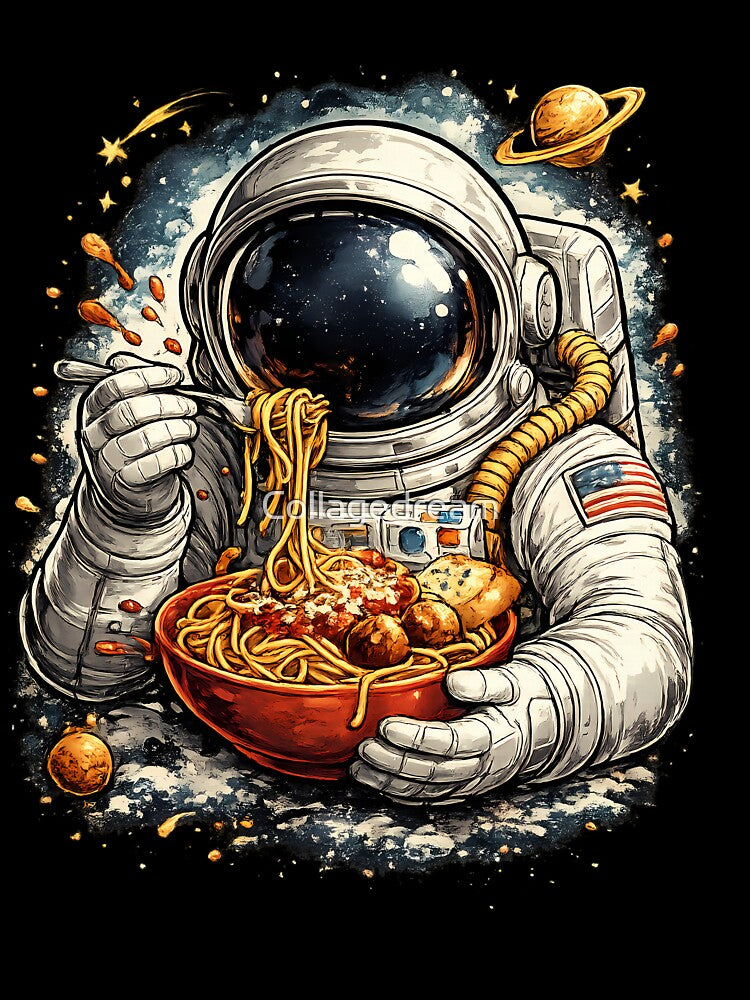 Space man, astronaut eating spaghetti in space, parody, italian food by Collagedream T-Shirts, Hoodie, Sweatshirt (Image 3)
